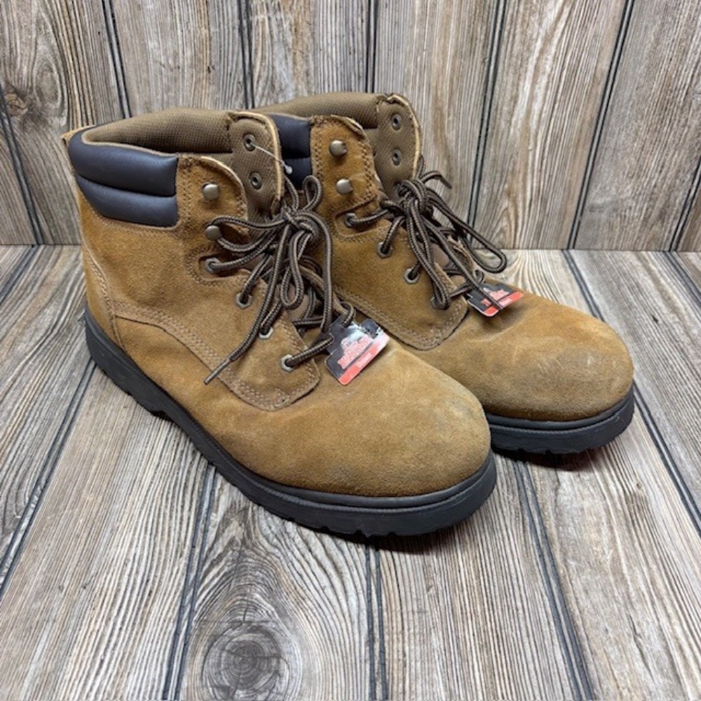 Brahma Mens 13 Womens 14.5 Tan Suede Leather Work Boots Oil Slip Resistant